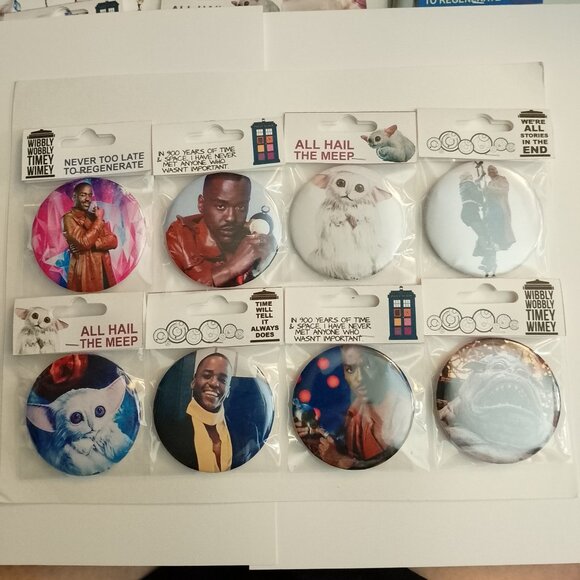8 BIG BUTTONS! The 15th DOCTOR WHO, 2 1/4" / 58mm BUTTONS, Ncuti Gatwa, The MEEP - Picture 1 of 10